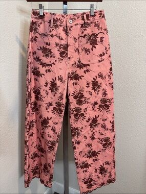 entro Pink Floral Wide-Leg Pants with Brown Print